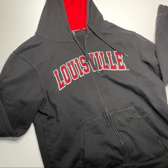 Louisville Black & Red Spell Out Full Zip Hoodie Size Extra Large - Picture 7 of 7